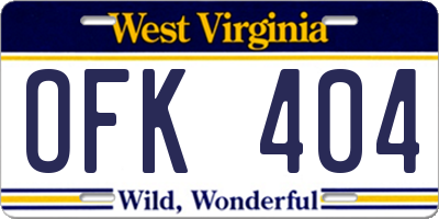 WV license plate OFK404