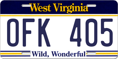 WV license plate OFK405