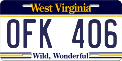 WV license plate OFK406