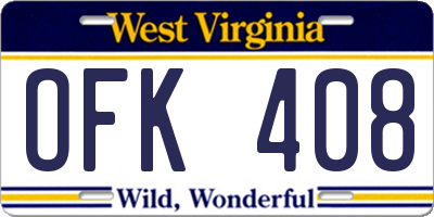 WV license plate OFK408