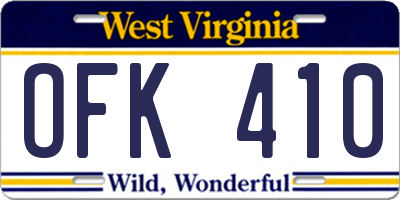 WV license plate OFK410