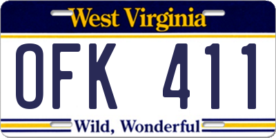 WV license plate OFK411