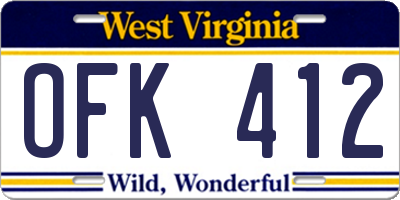 WV license plate OFK412