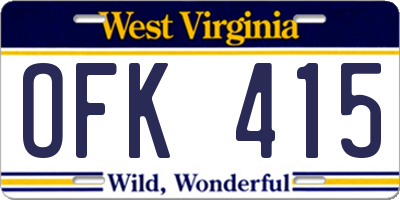 WV license plate OFK415