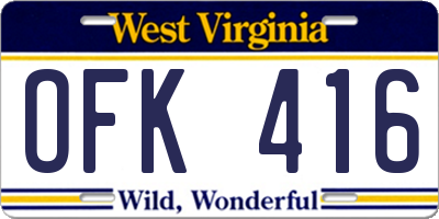 WV license plate OFK416