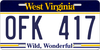 WV license plate OFK417