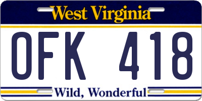 WV license plate OFK418