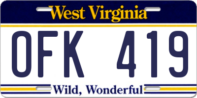 WV license plate OFK419
