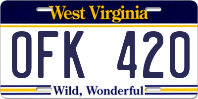 WV license plate OFK420