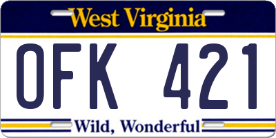 WV license plate OFK421