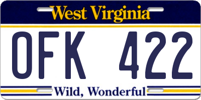 WV license plate OFK422