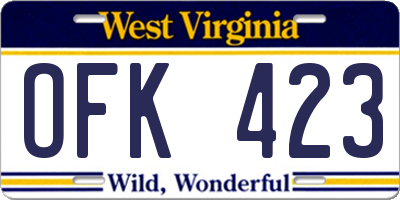 WV license plate OFK423