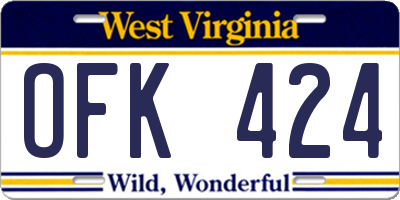 WV license plate OFK424