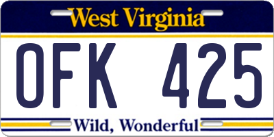 WV license plate OFK425