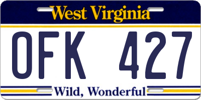 WV license plate OFK427