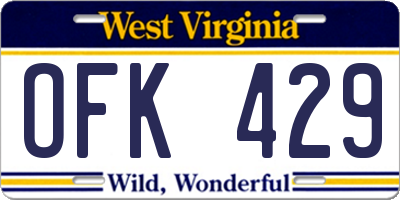 WV license plate OFK429