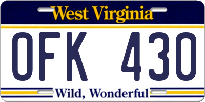 WV license plate OFK430