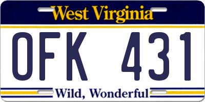 WV license plate OFK431