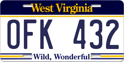 WV license plate OFK432