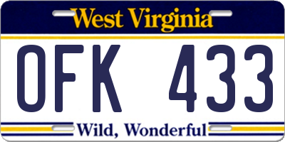 WV license plate OFK433