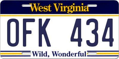 WV license plate OFK434