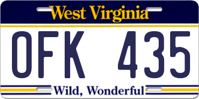 WV license plate OFK435