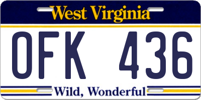 WV license plate OFK436