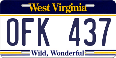 WV license plate OFK437