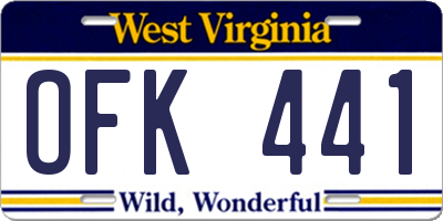 WV license plate OFK441