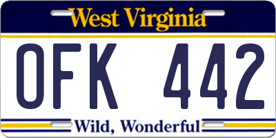 WV license plate OFK442