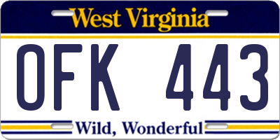 WV license plate OFK443