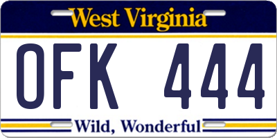 WV license plate OFK444