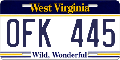 WV license plate OFK445