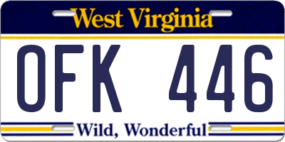 WV license plate OFK446
