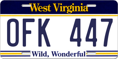 WV license plate OFK447