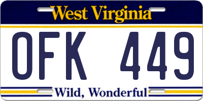 WV license plate OFK449