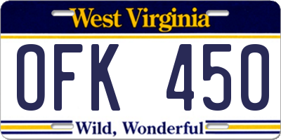 WV license plate OFK450