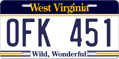 WV license plate OFK451