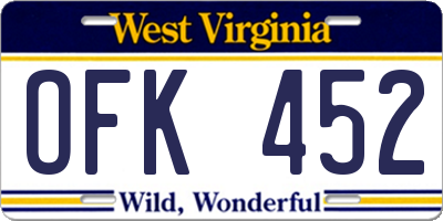 WV license plate OFK452