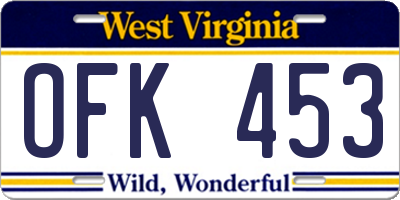 WV license plate OFK453