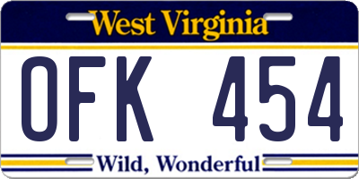 WV license plate OFK454