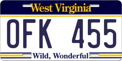 WV license plate OFK455