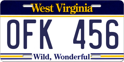 WV license plate OFK456