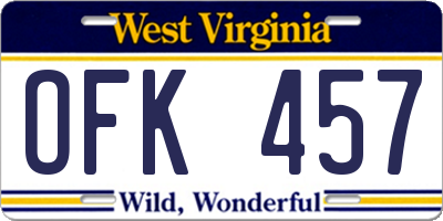 WV license plate OFK457