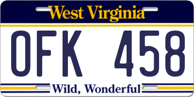 WV license plate OFK458