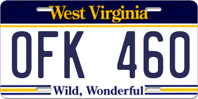 WV license plate OFK460