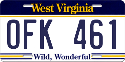 WV license plate OFK461