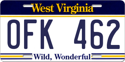 WV license plate OFK462
