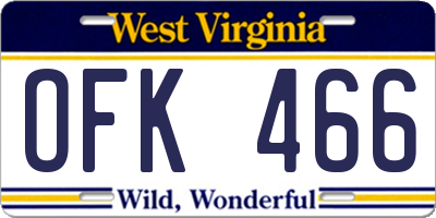 WV license plate OFK466
