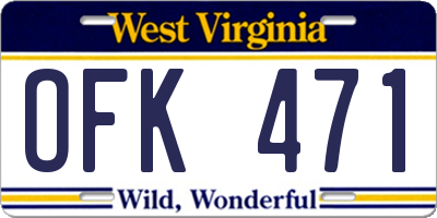 WV license plate OFK471